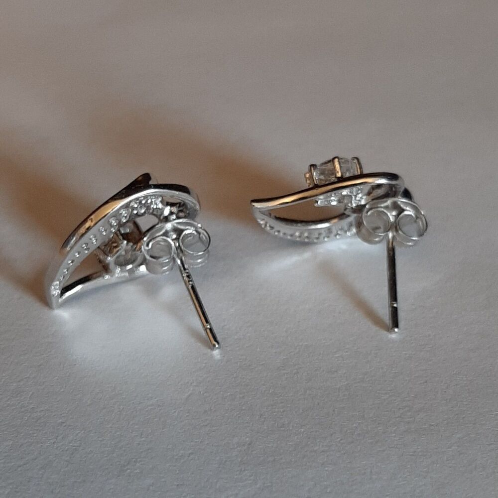 NEW Sterling Silver 925 Micro Pave Cubic Zirconia Studs Awesome Earrings Italy - Picture 6 of 7